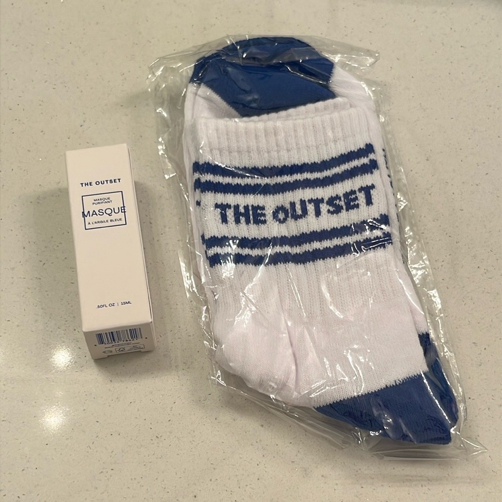 THE OUTSET Mini Blue Clay Mask + Logo crew Sock Gift Set New Limited Edition GWP